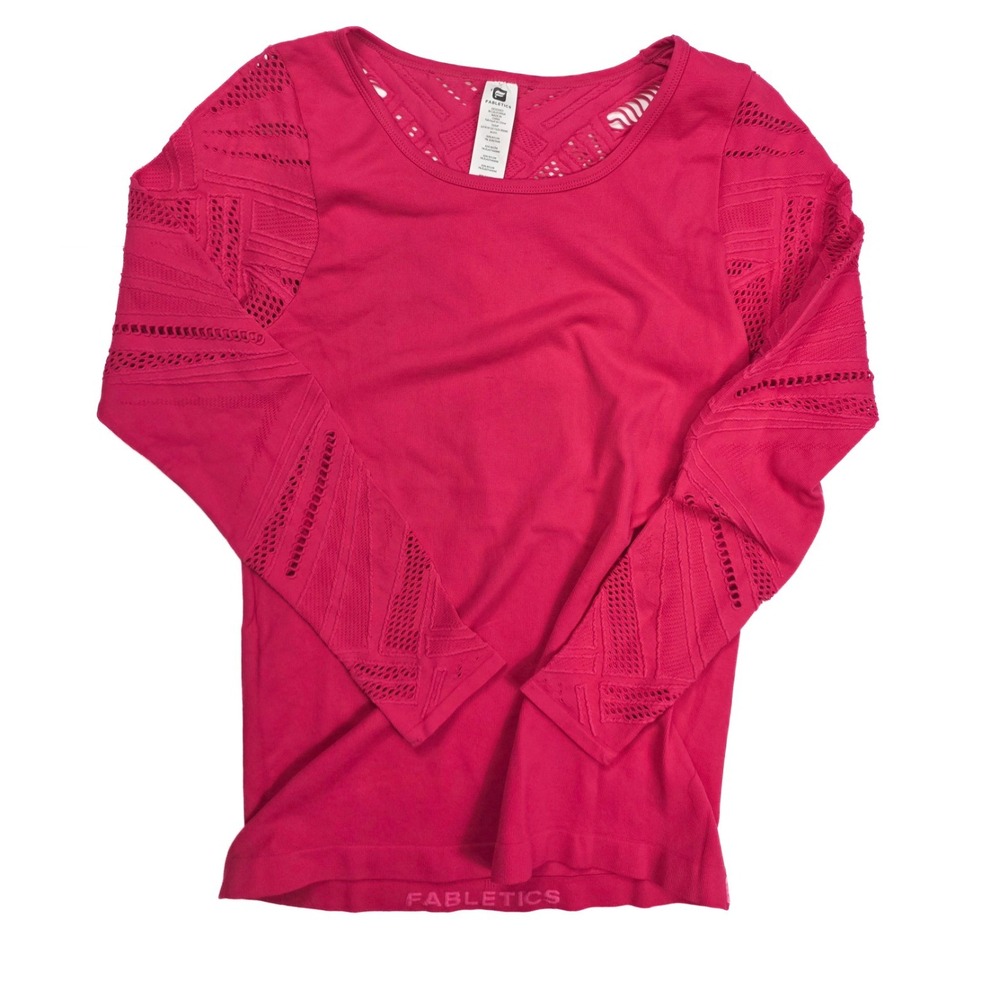 Fabletics Hot Pink‎ Embroidered Eyelet Performance L/S Top Women's Size Large/XL
